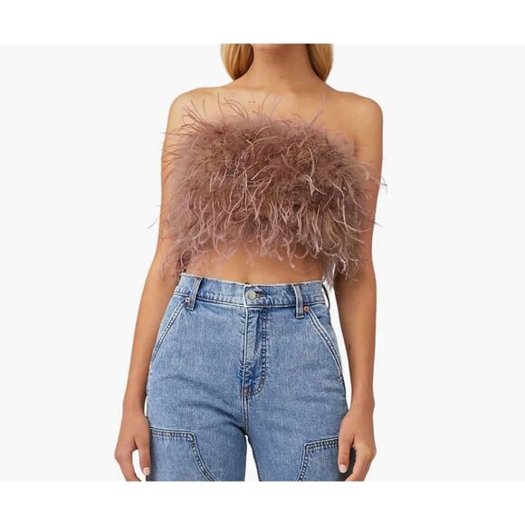 NWT Lamarque Zaina Feather Bustier Top Mink Brown Size XS - Picture 1 of 8